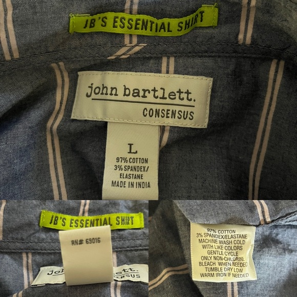 John Bartlett Consensus Chambray Woven Striped Stretch Button Down, Large - Picture 12 of 12